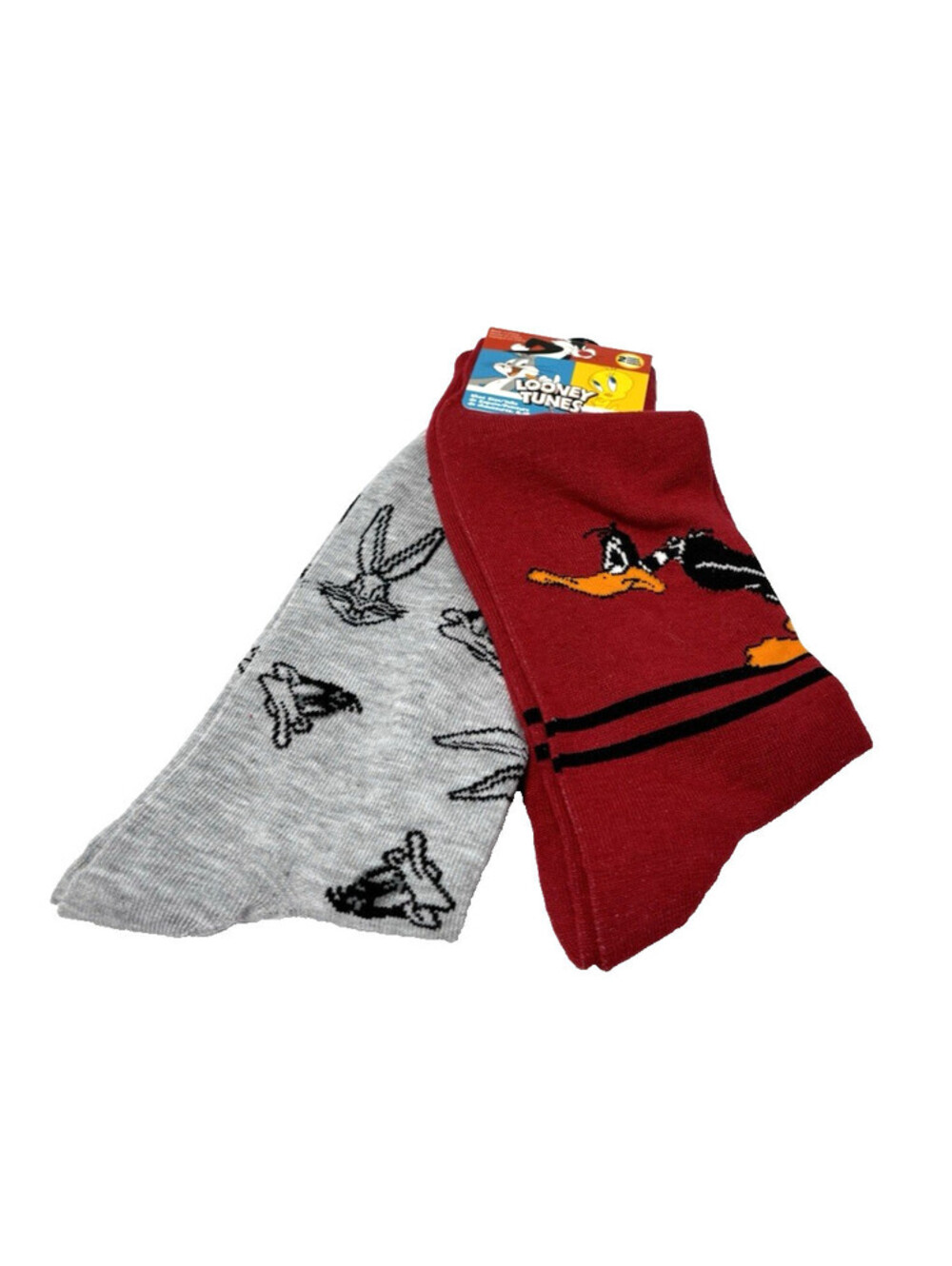 Looney Tunes Bugs Bunny Daffy Duck Socks 2 Pack Red Grey Crew Casual Mens New